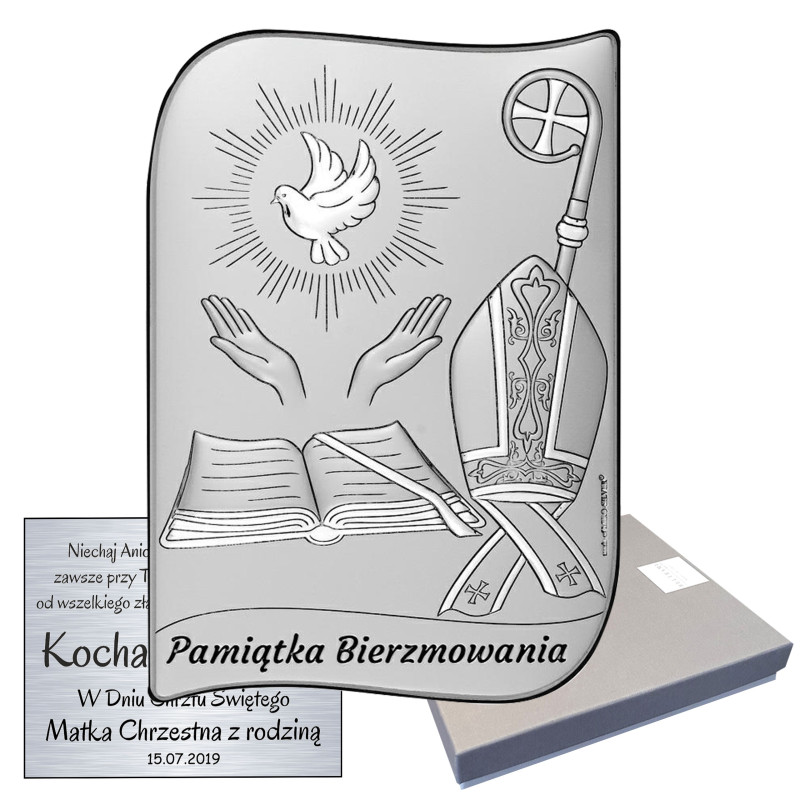 PAMIĄTKA SAKRAMENTU BIERZMOWANIA SREBRNY OBRAZEK