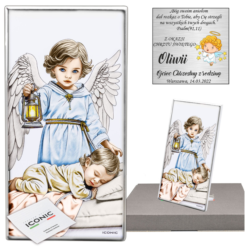 Obrazek na Chrzest Święty dla Dziecka Aniołek Prezent na Chrzciny