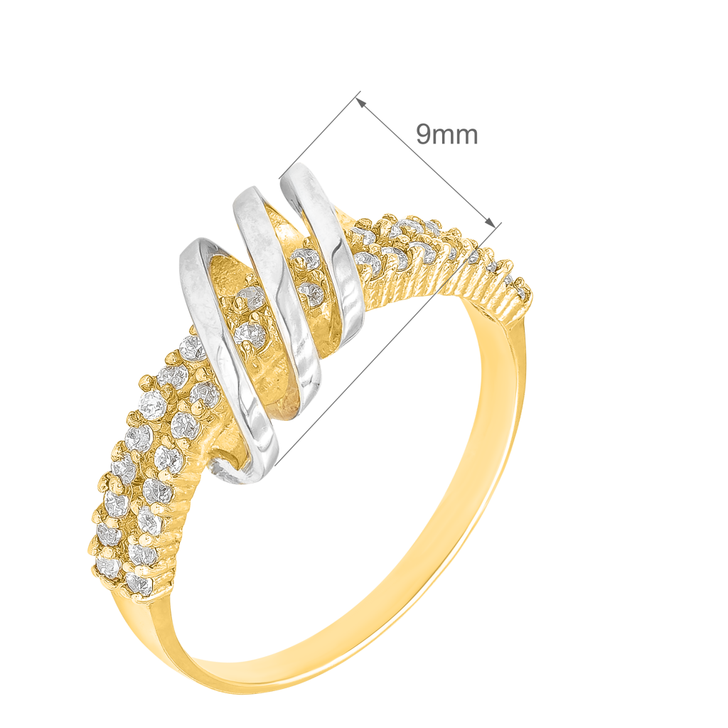 Złoty Pierścionek z Oryginalnym Przeplatanym Wzorem i Osadzonymi Białymi Cyrkoniami R15 0.333