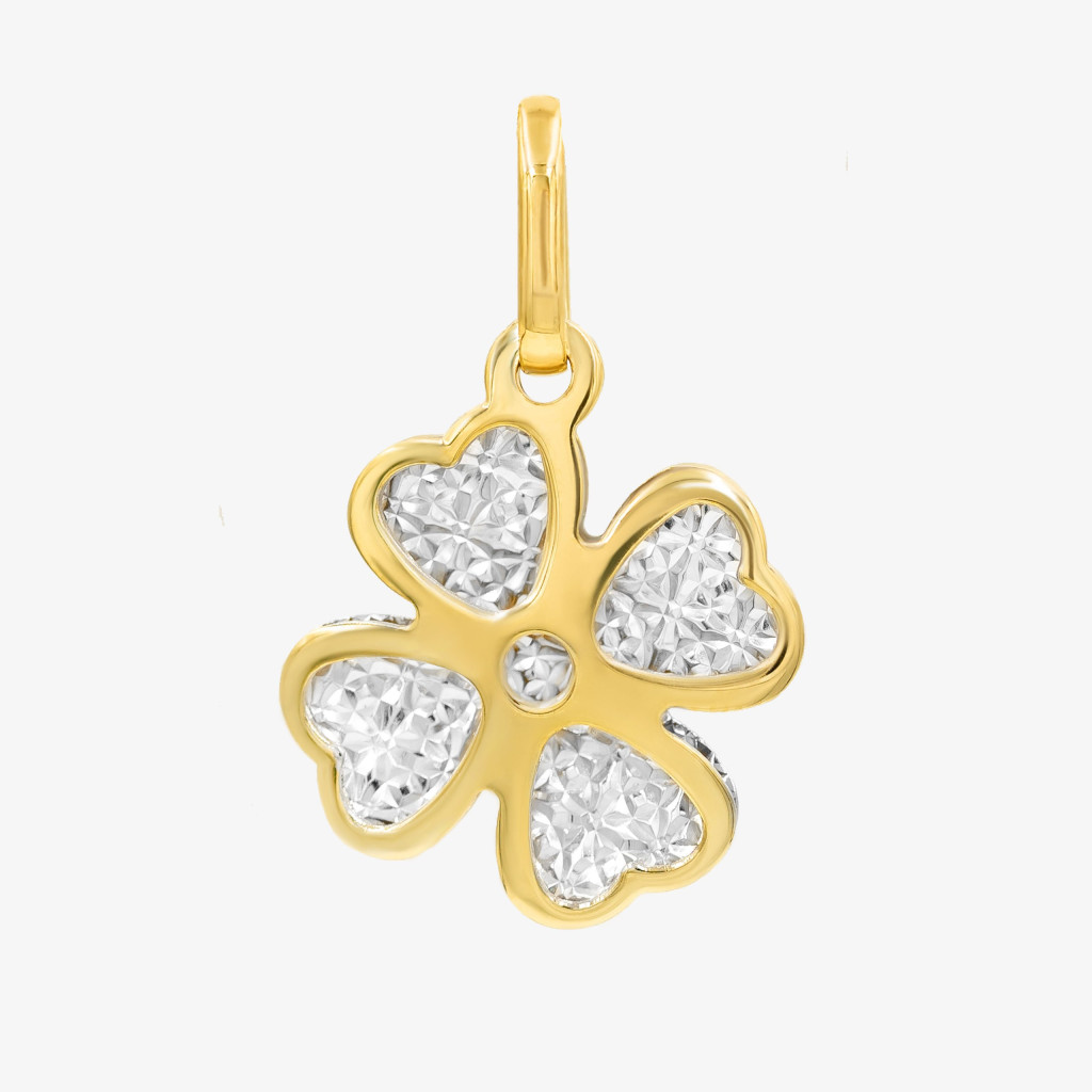 Złota zawieszka koniczynka diamentowana