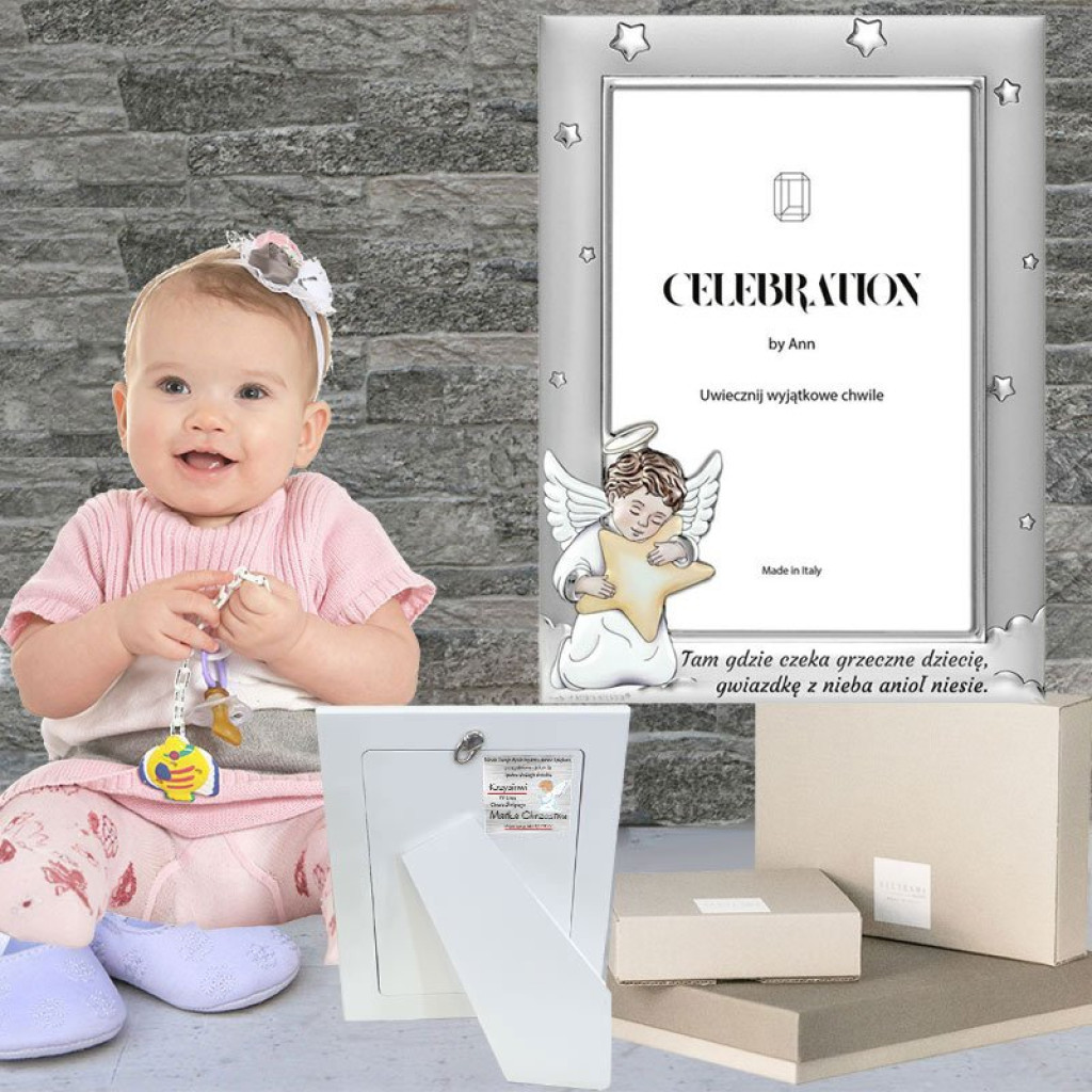 Srebrny obrazek ramka na zdjęcia chrzest święty