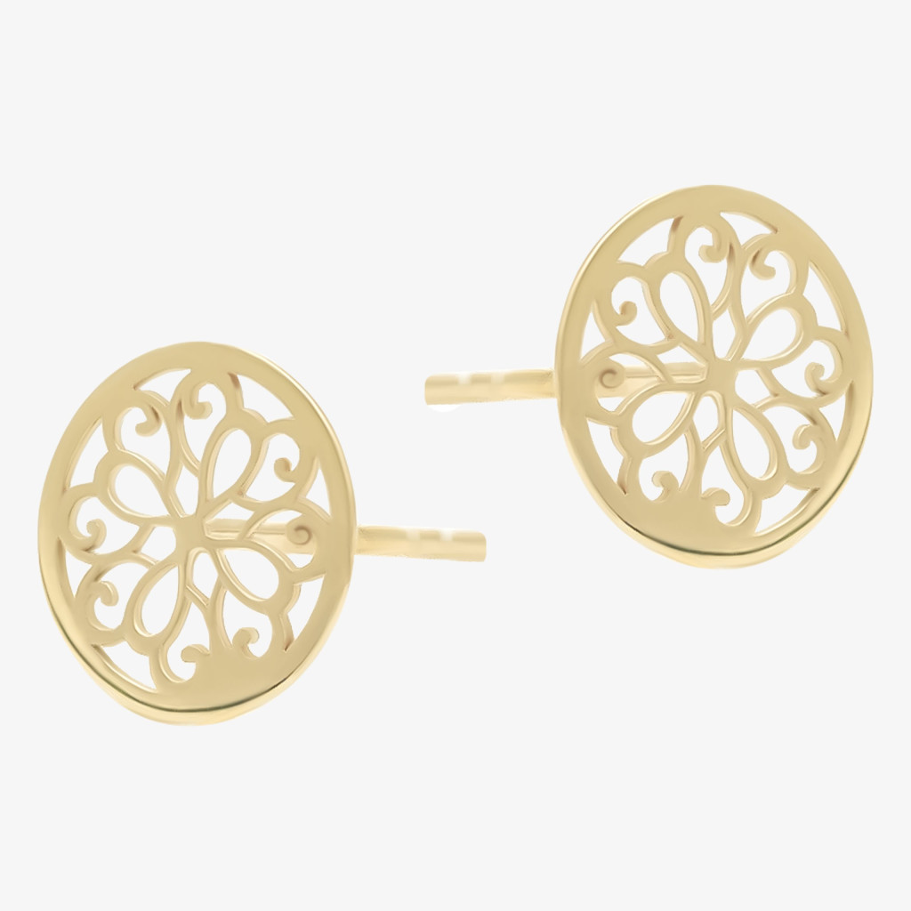 Złote Kolczyki Sztyfty „Ażurowa Finezja” – Elegancki Ornament w Złocie
