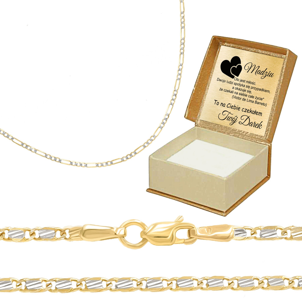Złoty, diamentowany łańcuszek Figaro 45cm próba 0.585