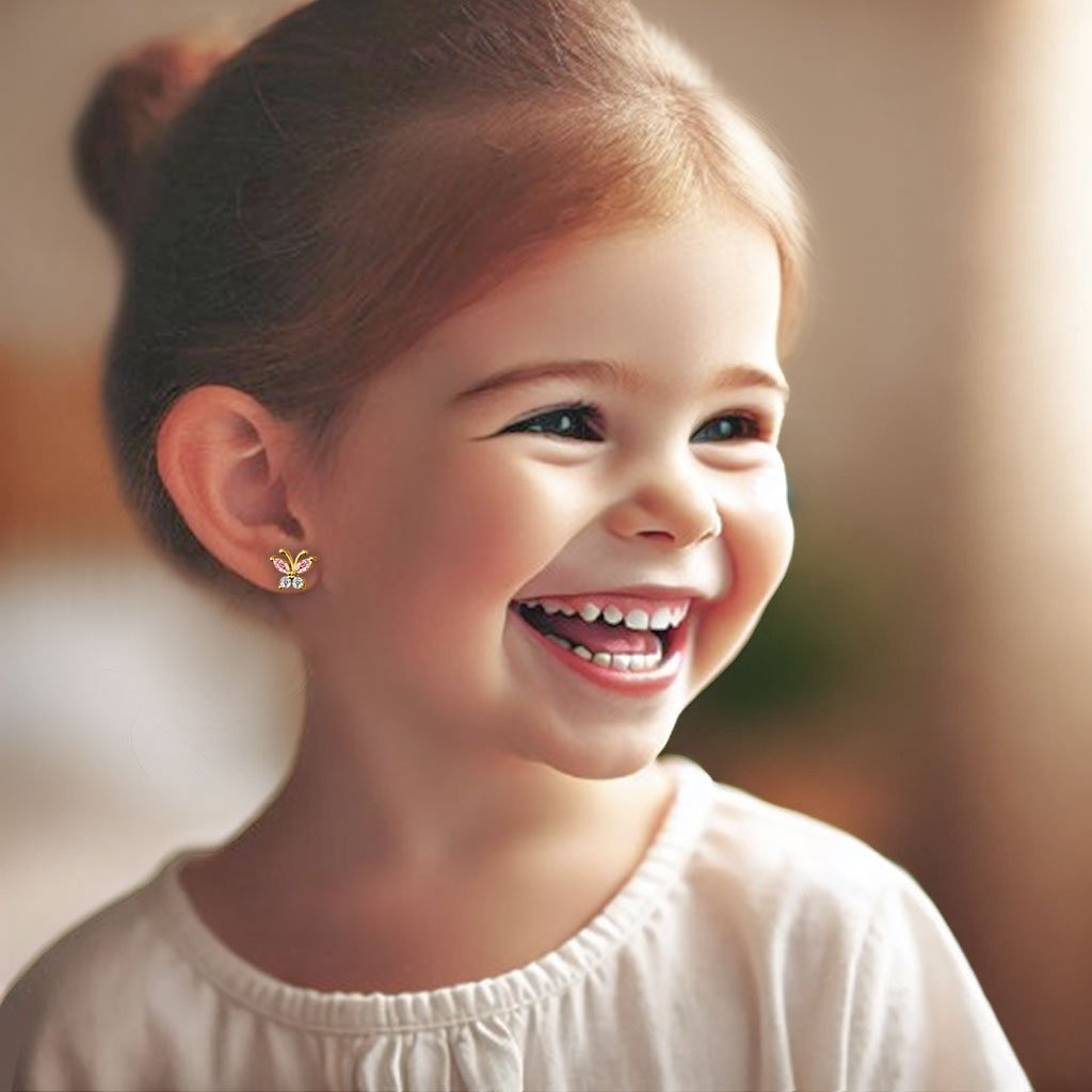 Pozłacane srebrne kolczyki motylki z różowymi i białymi cyrkoniami