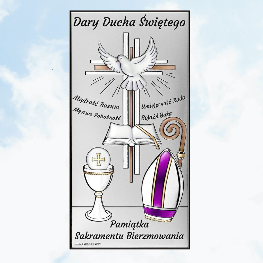 Srebrny obrazek pamiątka Bierzmowania