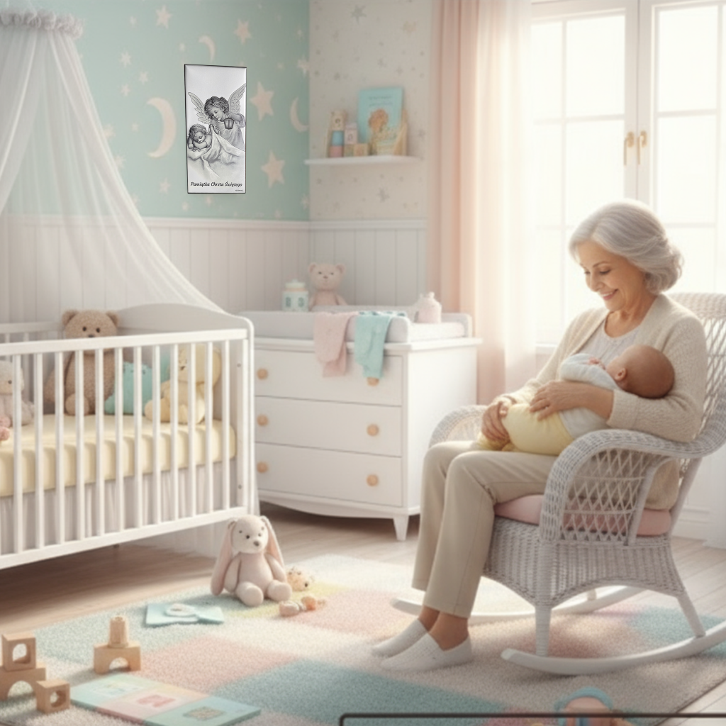 OBRAZEK Z ANIOŁKIEM PAMIĄTKA CHRZTU ŚWIĘTEGO PREZENT NA CHRZEST Z GRAWEREM