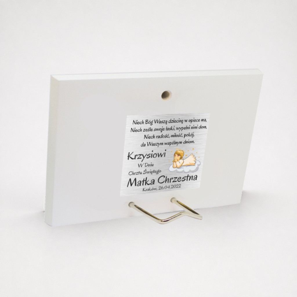 Srebrny obrazek Anioł Stróż z dzieckiem na Chrzest 17,5×11,5 cm