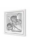 Srebrny obrazek na Chrzest 19 × 19 cm – Anioł Stróż czuwający nad dzieckiem