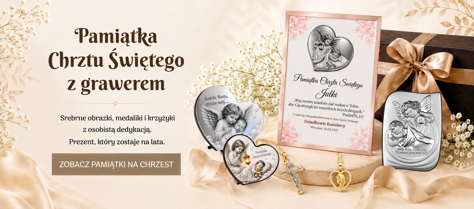Pamiątka Chrztu Świętego z grawerem